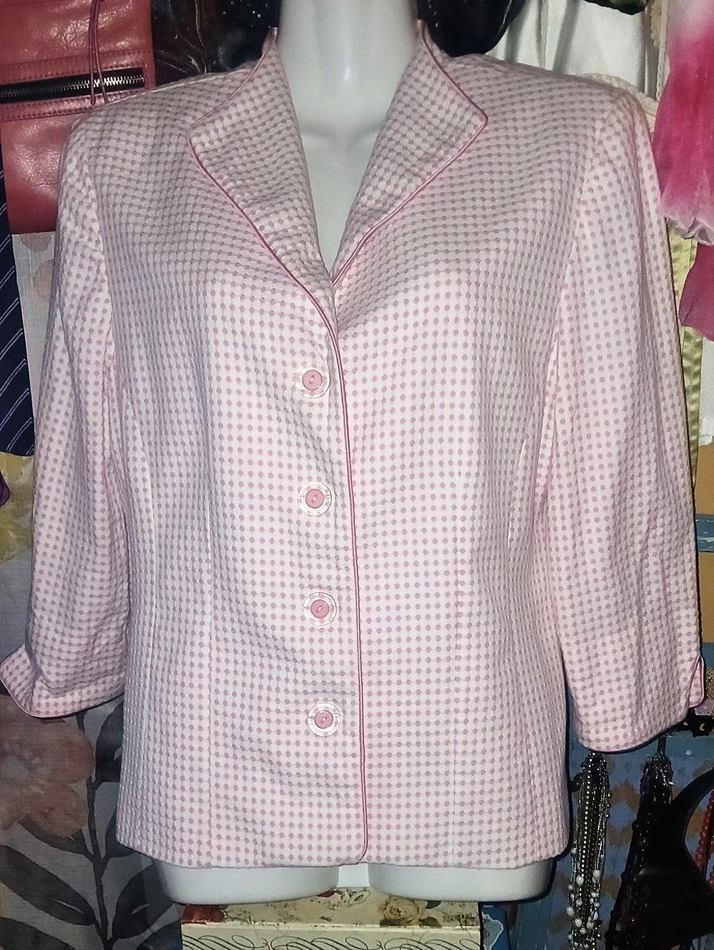 Jessica Howard Vintage Blazer Pink & White Gingham Size 12